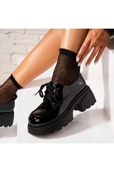 Joana Women's Casual Black Shoes Made of Patent Leather Kaice