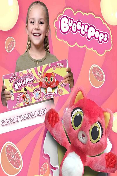PopŞeker Bubble Pops Grapefruit Glimmer Cat: the Inflatable Plush Cat That Fascinates with Its Scent!