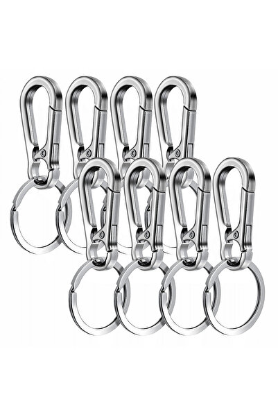 Choice 8 قطع فضية 8 قطع مشبك حلقة تسلق معدنية على شكل حلقة تسلق حلقة مفاتيح حامل مفاتيح مشابك هوو