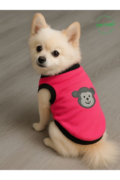 Goboticaret White Monkey Appliqued Cat Dog Outfit Dress in Different Colors