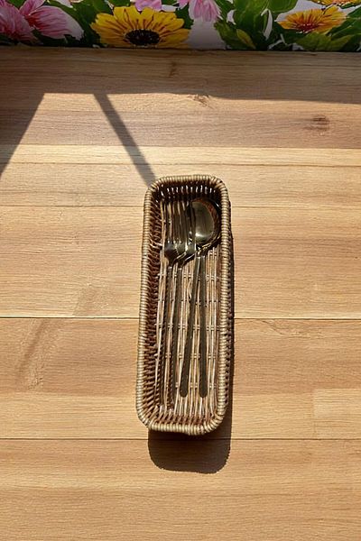 safestore Rattan Rectangle Kitchen Cutlery Organizer Spoon Holder Wicker Bread Basket Organizer
