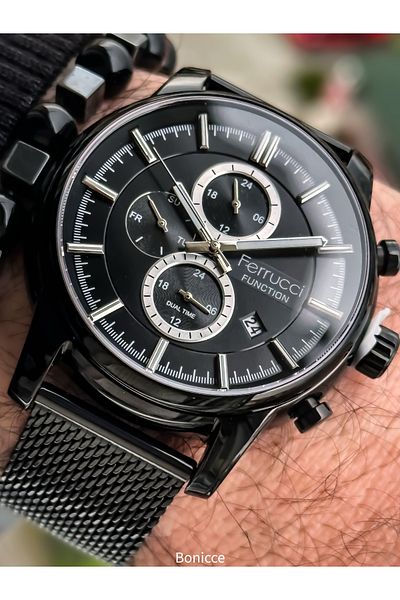 Ferrucci Wiremesh Steel Cord Men's Wrist Watch+ Bracelet to Give Your Black Clothes a Touch of Elegance