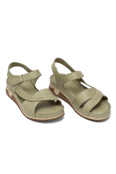 Ayakkabı Fuarı Women's Orthopedic Genuine Leather Sandals - Elit Rhmm-14 Green