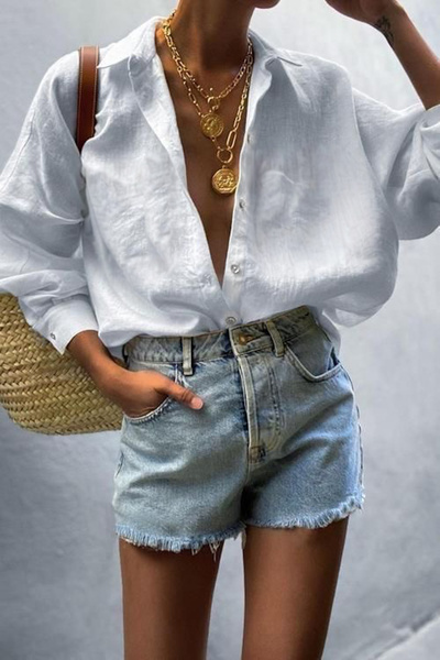 King Brothers Linen Look Boyfriend πουκάμισο - Loose Fit, Λευκό Χρώμα