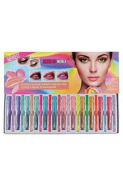 IMAN OF NOBLE Sada 12 Rujuri De Buze Si 12 Creioane De Ochi, Iman of Noble, fluorescenční