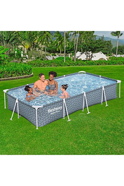 BESTWAY Steel Pro Frame Pool Without Pump 366 201 66 cm Square with Leaf Pattern