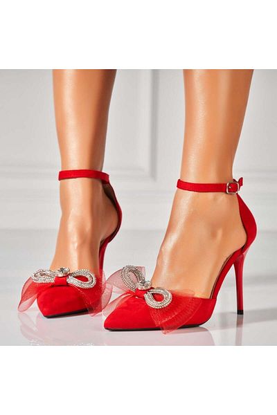 Joana Women's Red Stiletto Shoes Made of Ezrie Eco-Suede Leather