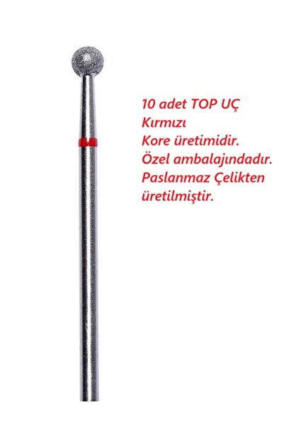 Helios 10 adet Elmas Kuru Manikür Uc Törpü Makinası Ucu Top UÇ Kırmızı
