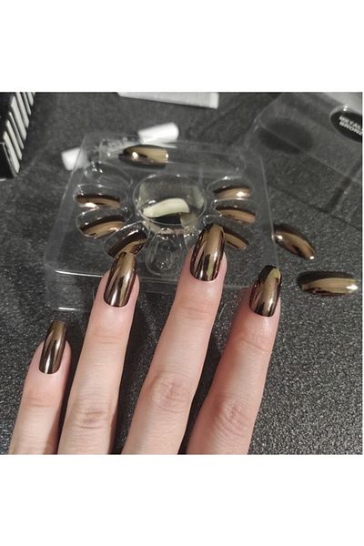 TECHNIC Set 24 unghii false, cu adeziv inclus, Technic, False Nails, Squareletto, Metallic Bronze