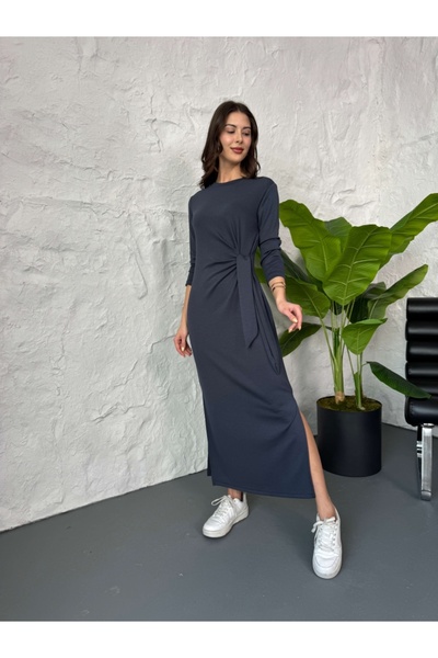 Elif Özbey Butik Füme Yandan Bağlamalı Modal Elbise