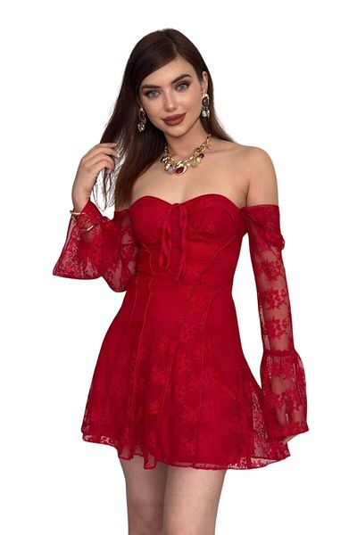 lovebox Vintage Lace Mini Dress - Long Sleeve, A-Line, Short Dress for Autumn Prom, Evening Party
