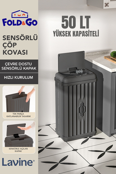 obido Lavine 50 Lt Sensörlü Çöp Kovası Portatif Katlanabilir Büyük Boy Premiu...