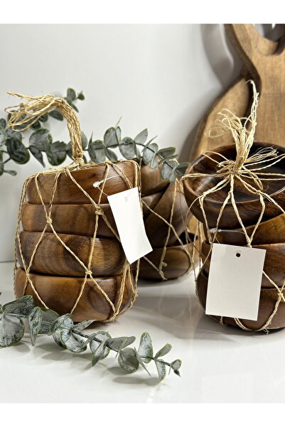 Home Set of 4 Round Acacia Snack Bowl Presentation Bowl