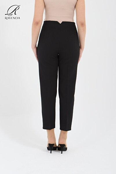 Ravencia High Waist Women's Black Fabric Trousers