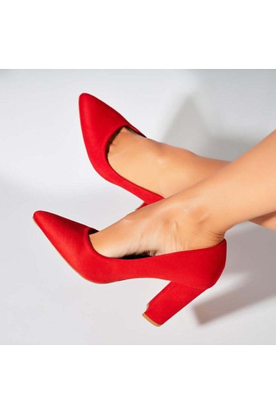 Joana Women's Red Heeled Shoes Made of Ecological Suede Leather Karlei