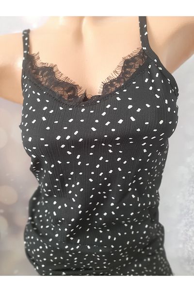 Butik Black Thin Rope Strap Lace Top and Leg Lace Detailed Women's Shorts Suit