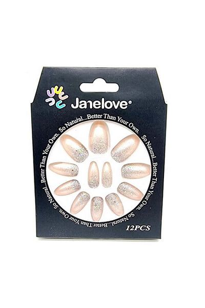 janelove Set 12 Unghii False Degrade cu Sclipici, Janelove, Roz Pudrat