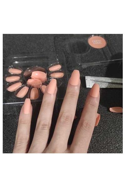 TECHNIC Set 24 unghii false, cu adeziv inclus, Technic, False Nails, Squareletto, Pastel Coral