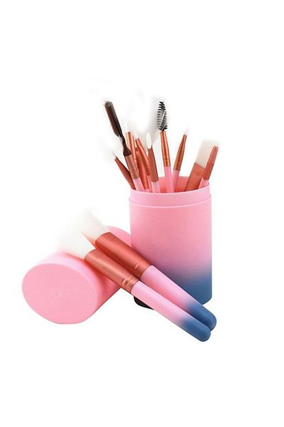 Makeup Set of 12 brushes, Lila Rossa, Pink, with storage holder