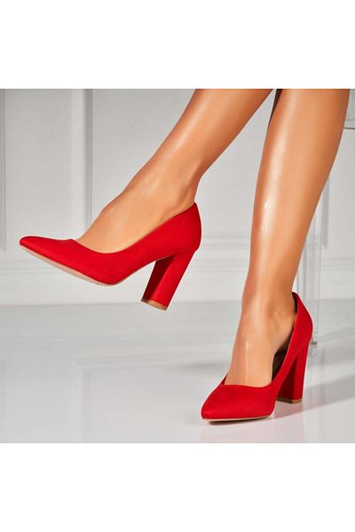 Joana Women's Red Heeled Shoes Made of Ecological Suede Leather Karlei