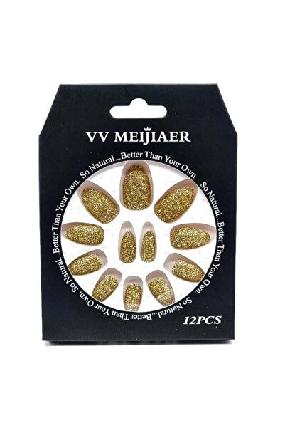 Meijer Sada 12 Unghii False cu Sclipici, VV Meijiaer, Auriu
