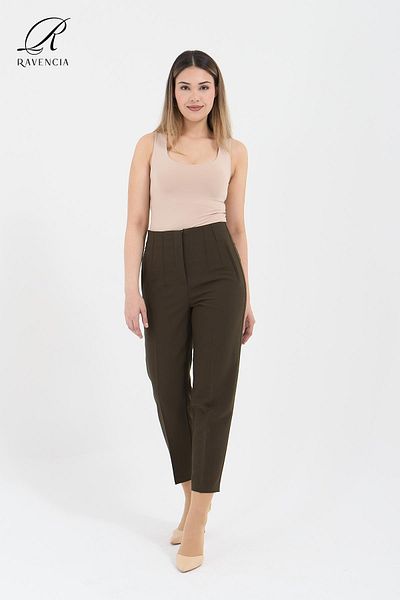 Ravencia Women's Model High Waist Fabric Khaki Pants