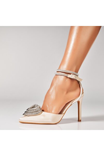 Joana Γυναικεία παπούτσια στιλέτο μπεζ σατέν Azma