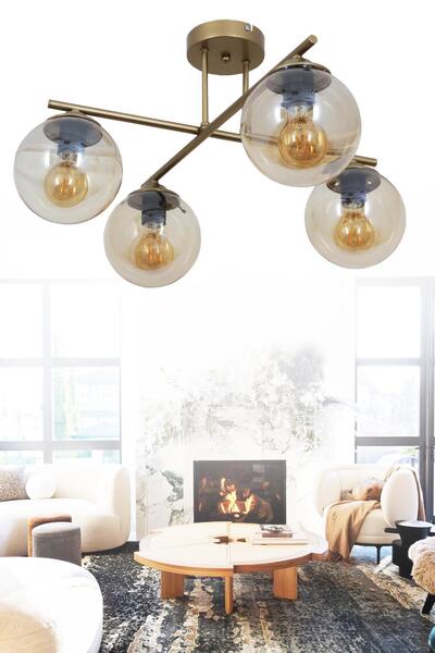 Taşcan Aydınlatma Jade 4 Lü Eskitme Avize Bal Camlı Dekoratif Tasarım Yatak Odası Mutfak Salon Avize