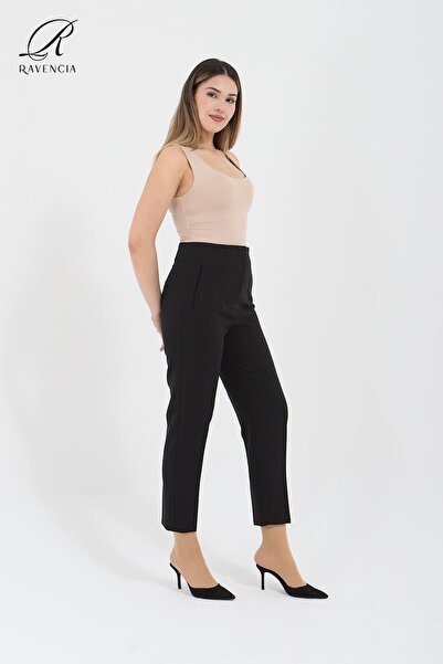 Ravencia High Waist Women's Black Fabric Trousers