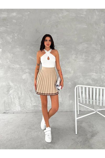 BYKUZEYARAS Fusta mini plisată cu pantaloni scurți din in - Venus Elegance