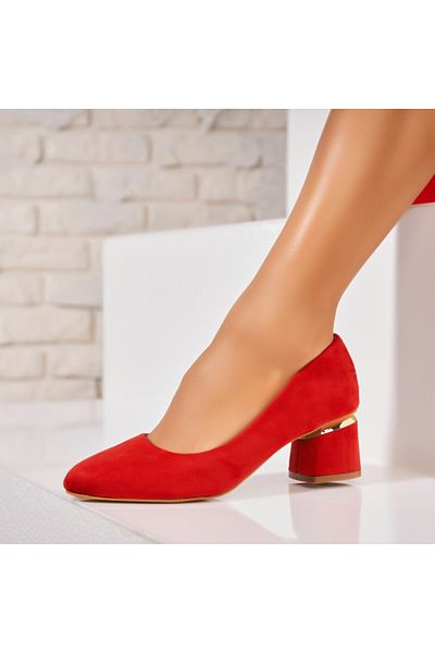 Joana Women's Red Heeled Shoes Made of Suede Leather Jerni