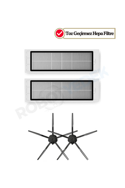 robotyedek فلتر Hepa بديل وفرشاة جانبية متوافقة مع Roborock S6 Maxv - 4 قطع