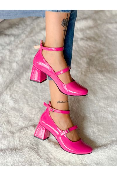 BERFONA Dasah Fuchsia Patent Leather 5 cm Heel Strap Sandals