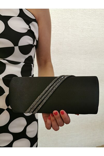 MODA Beegi̇ Women's Stone Black Evening Dress Clutch Night Chain Wedding Bag