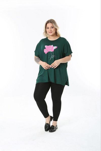 tıgersıze Women's Large Size Oversize Model Pink Flower Patterned Soft Fabric Viscos Bluz