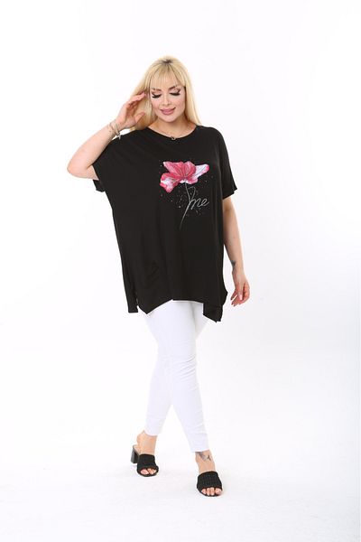 tıgersıze Women's Large Size Oversize Model Pink Flower Patterned Soft Fabric Viscos Bluz