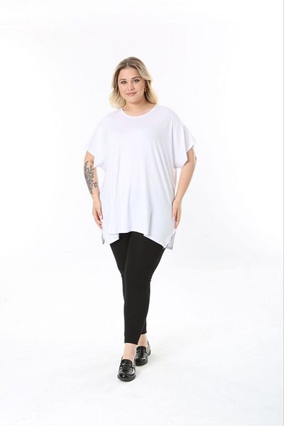 tıgersıze Women's Large Size Oversize Model Unprinted Stretch Lycra Soft Fabric Viscos Bluz