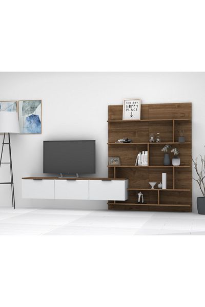 SAHABA Soft Line TV Table - Walnut and White