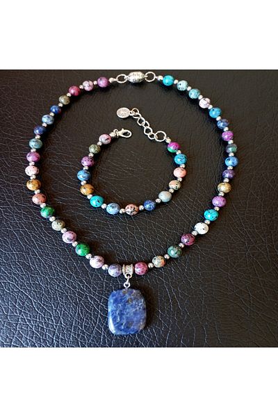 Asteria Elite Jasper Multicolored Balance, Peace and Energy Necklace Bracelet Set