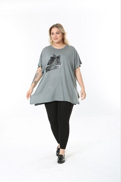 tıgersıze Women's Large Size Oversize Model Butterfly Patterned Soft Fabric Viscos Bluz