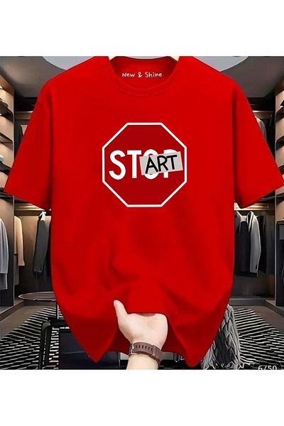 New Shine In Cart 6 and Above Purchases Get 1 T-Shirt Gift - Stop - Start Printed Large Size Oversize T-Shirt