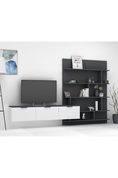 SAHABA Soft Line TV Table - Grey and White