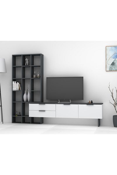 SAHABA Soft Line TV Table - Grey and White