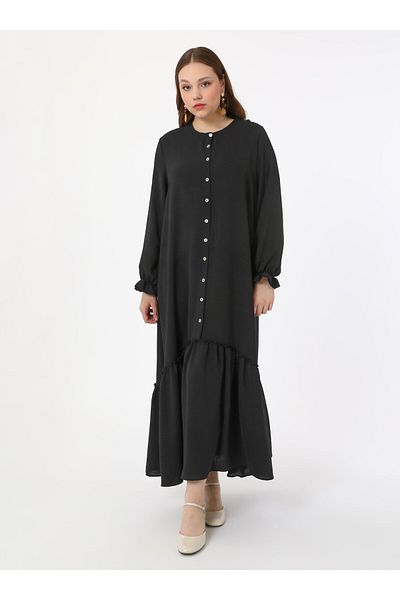 ALİA Plus Size Buttoned Aerobin Dress - Black - Alia