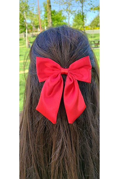 Anziano bijuteri Kadın Kırmızı Fiyonk Toka Kadın Saten Büyük Boy Fiyonk Toka