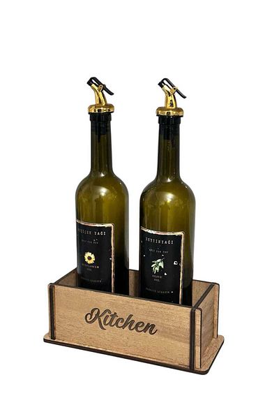 BİR LAZER Kitchen Written Wooden Case Box Organizer Stand, Oil Pot Vinegar Stand Countertop Organizer