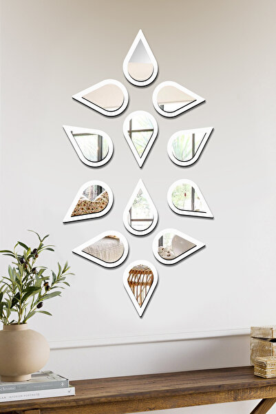 AHWART Su Damlası Dekoratif Ayna Seti Ahşap 12 Adet Pleksi Ayna