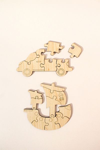 Store Wooden Vehicles Puzzle Set 6 Pieces Educational Montessori Toy 44 Pieces