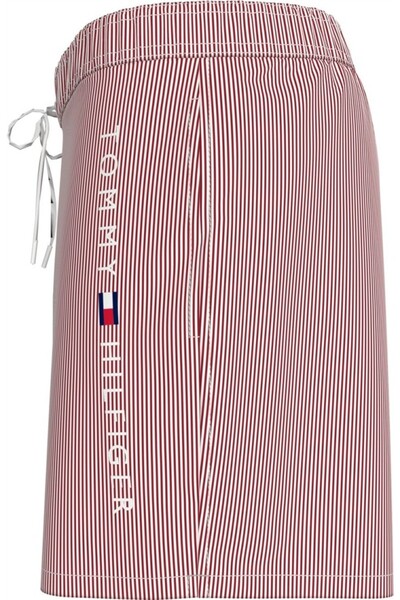 Tommy Hilfiger Erkek Th Orta Boy Çizgili Yüzme Şortu - Kırmızı