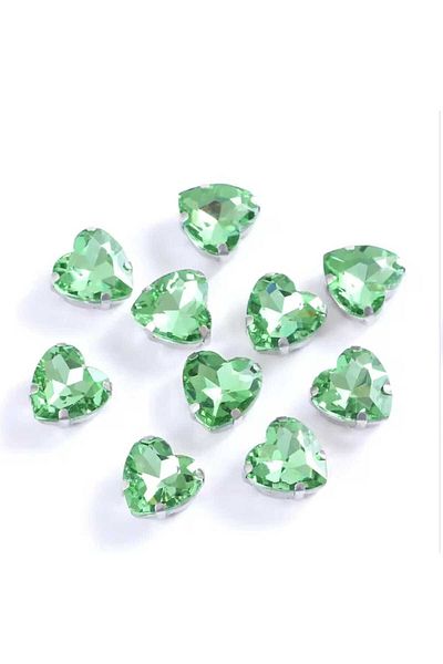 yiğit aksesuar 10 mm Case Strut Light Green Glass Heart Stone 10 Pieces